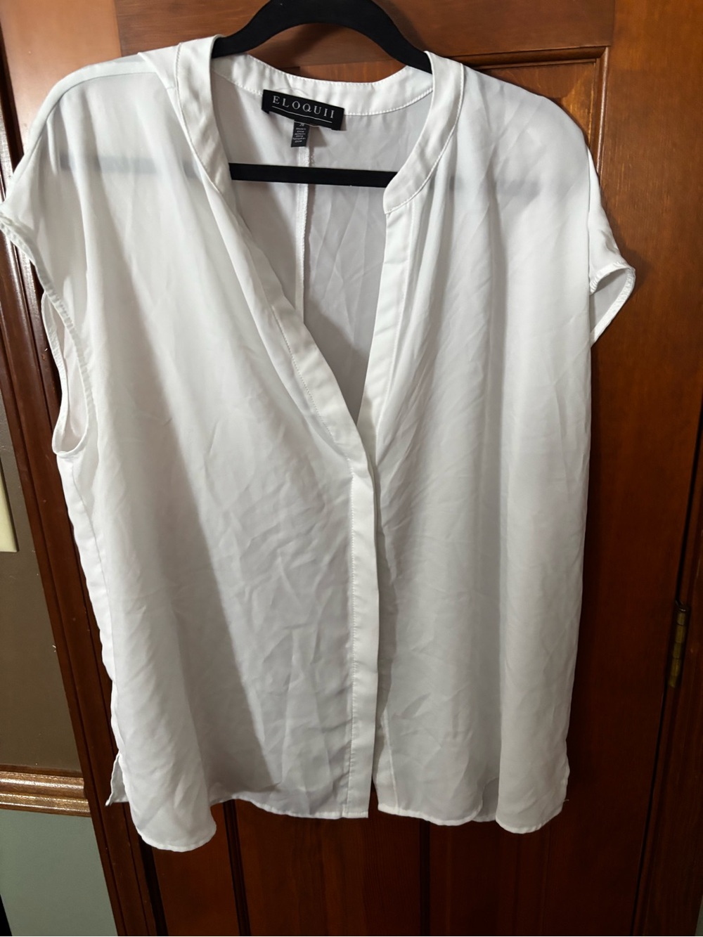 Eloquii White V-Neck Cap Sleeve Blouse - Drapey Silky Top